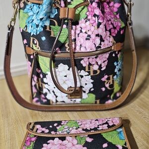 Dooney & Bourke Black and Pink Floral Shoulder Bag